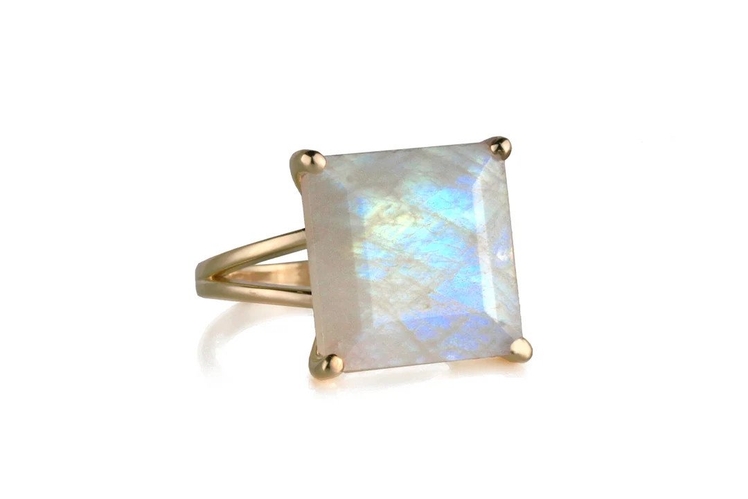 Rare Moonstone Ring · Square Ring · Rainbow Moonstone Ring · Rose Gold Ring · Gemstone Ring ... | Etsy (US)