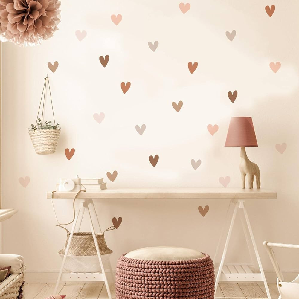 48 Pcs Boho Heart Wall Stickers Girls Bedroom Removable Wall Decals Nursery Kids Room Decor Vinyl... | Amazon (US)