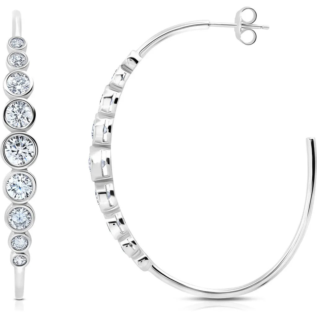 Crislu Cubic Zirconia Bezel Hoop Earrings in Platinum at Nordstrom | Nordstrom