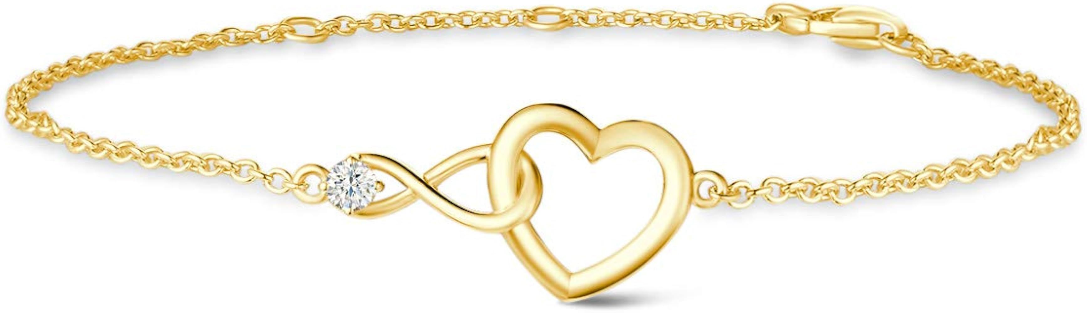 FANCIME Infinity Love Heart Necklace Bracelet 925 Sterling Sliver Gold Plated Dainty Simulated Di... | Amazon (US)