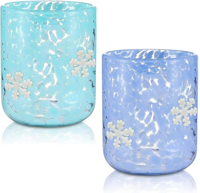 2 Pcs Christmas Icon Glass Cups-14oz Snowflake Icon Juice Glasses,Stemless Drinking Coffee Cockta... | Amazon (US)