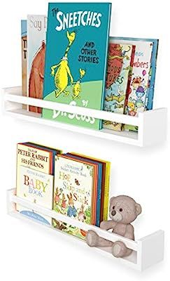 Wallniture Utah 24" White Bookshelf for Kids Room Decor, Wall Mounted Wood Floating Shelves Set o... | Amazon (US)