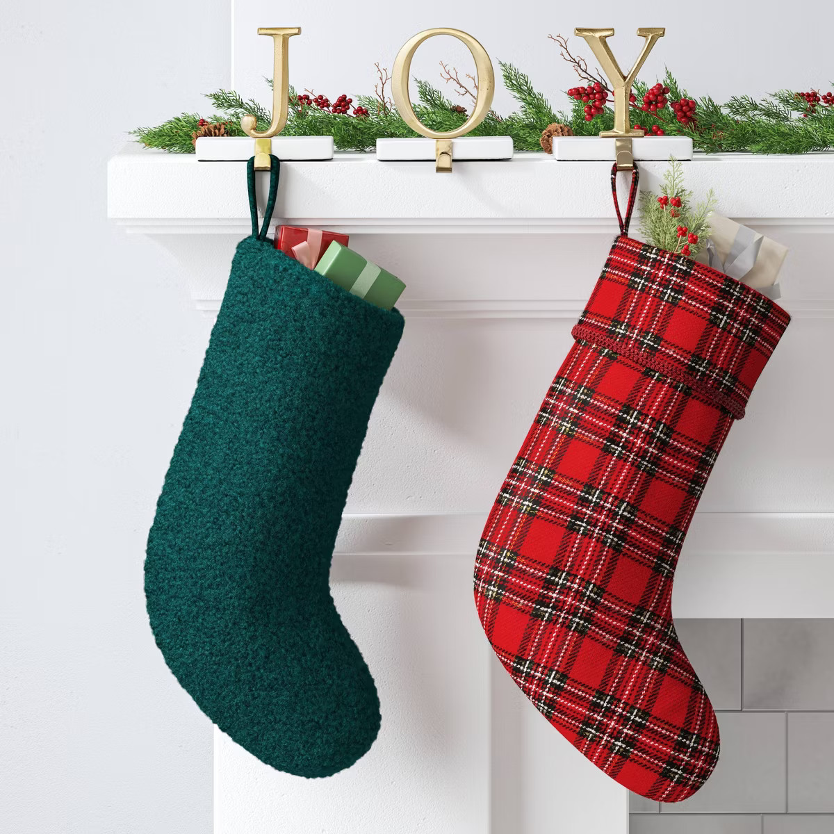 21" Christmas Woolen Yarn Dyed Fabric Stocking Red/Green Plaid - Wondershop™ | Target