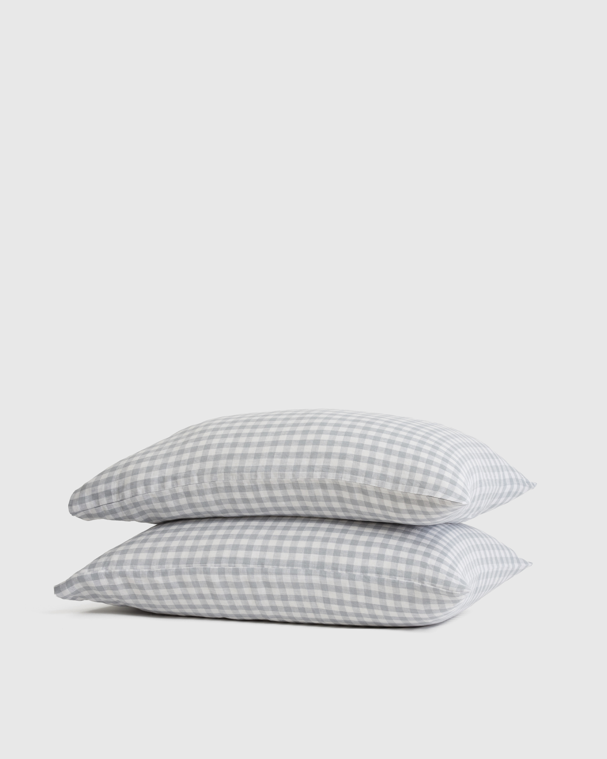 Quince | European Linen Pillowcase Set in Blue Fog Gingham, Size Standard | Quince