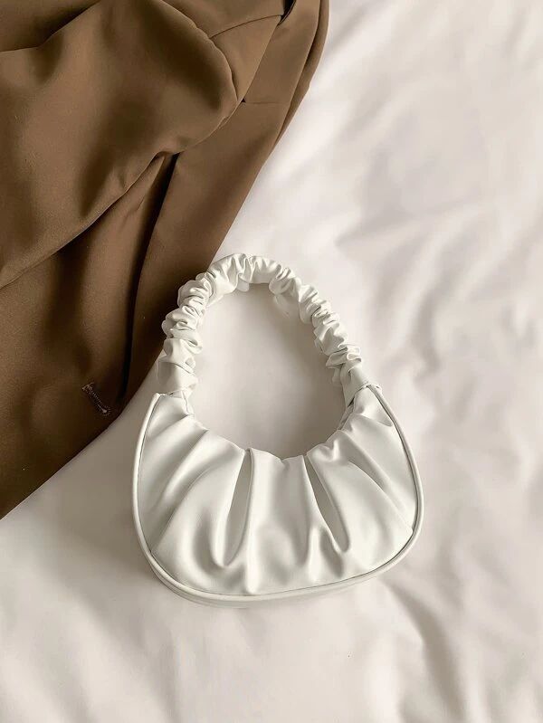 Mini Minimalist Ruched Bag Cloud Ruched Handbag Solid Color Shoulder Bag Women's PU Underarm Purs... | SHEIN