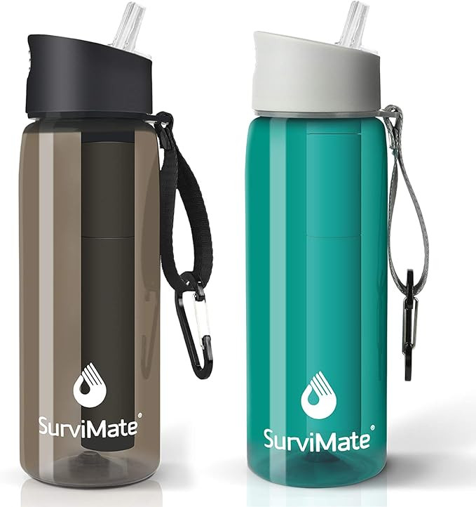 SurviMate Purified Water Bottle for Camping, Hiking, Backpacking and Travel, BPA Free with 5-Stag... | Amazon (US)