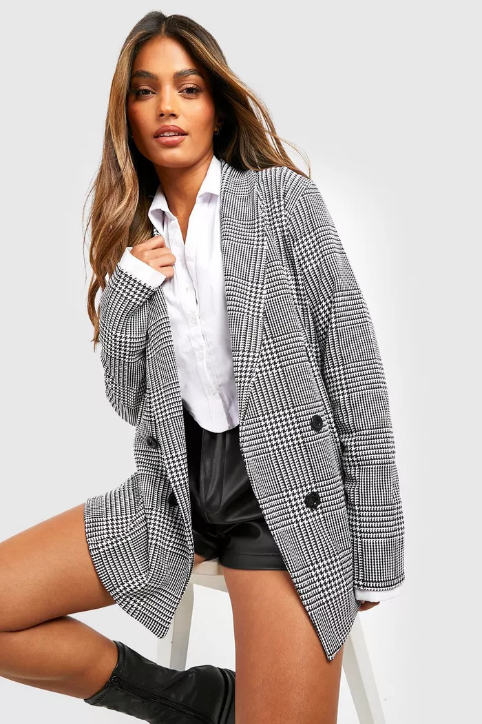 Basic Jersey Knit Flannel Relaxed Fit Blazer | Boohoo.com (US & CA)