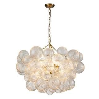 HUOKU Neuvy 33 in. W 8-Light Brass Cluster Chandelier with Swirled Glass Crystal Shades for Stair... | The Home Depot