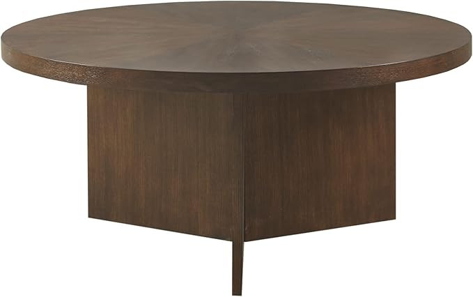 Martha Stewart Sadie Round Wood Coffee Table with Starburst Pattern Top Simple Pedestal Stand, Ci... | Amazon (US)