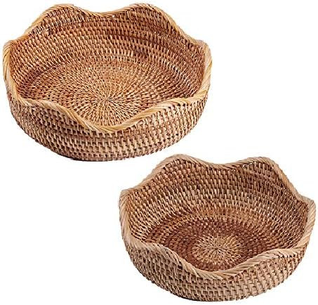 AMOLOLO Handmade Rattan Round Fruit Basket Food Storage Bowls Kitchen Organizer Snack Serving Bowl 9 | Amazon (US)