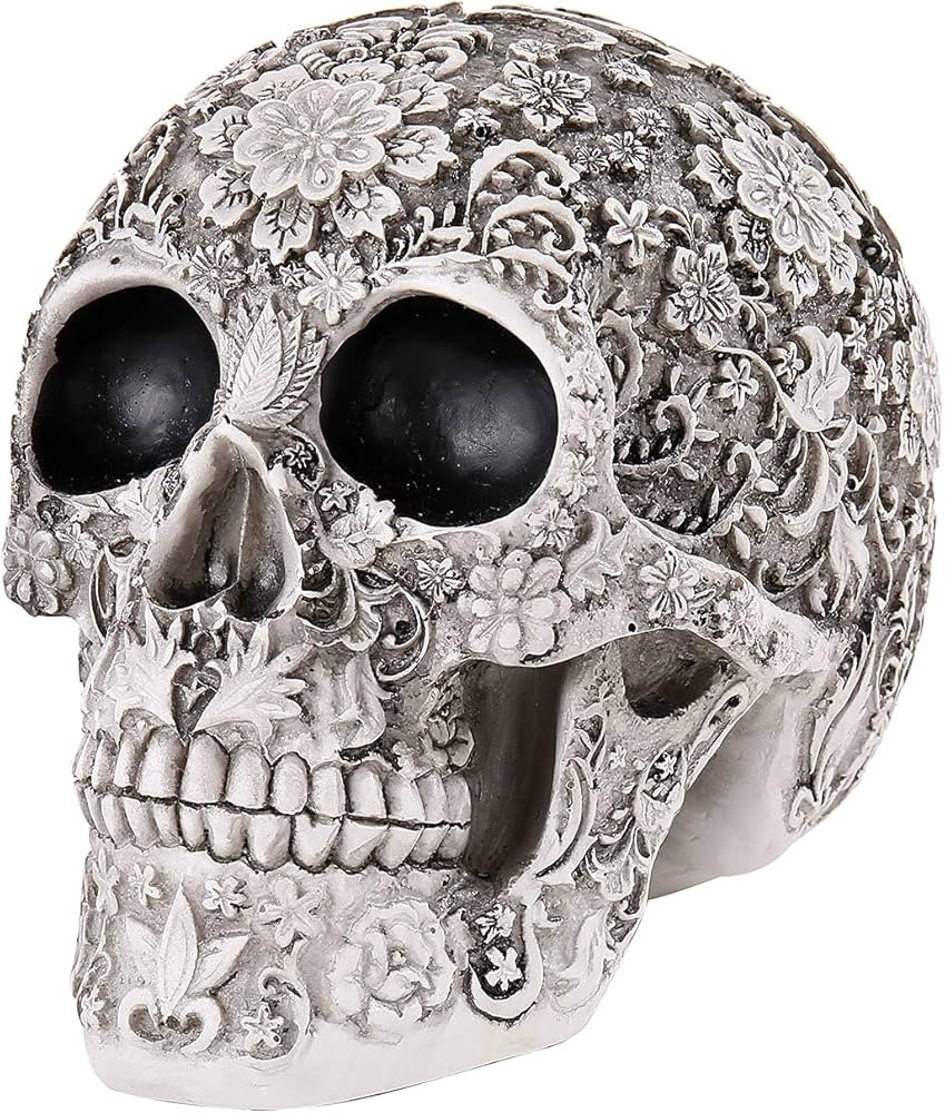 LHGDK Adult Skull Model Life Size Human Skulls Retro Floral Resin Collectible | Amazon (US)