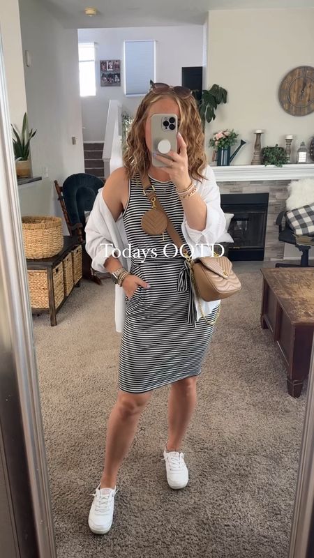 White linen button down shirt, black and white striped dress with white sneakers, and brown crossbody bag. Everything fits TTS. 
// Summer outfits 2024, mom outfit ideas, summer outfit amazon, Amazon outfit ideas, casual outfit ideas, spring outfit inspo, casual fashion, amazon summer fashion, amazon casual outfit, cute casual outfit, outfit inspo, outfits amazon, outfit ideas, amazon shoes, Amazon bag, purse, size 4-6, casual summer outfits, casual outfit ideas everyday, summer fashion under $50, Memorial Day sale, #ltkfindsunder100 


#LTKSaleAlert #LTKStyleTip #LTKFindsUnder50
