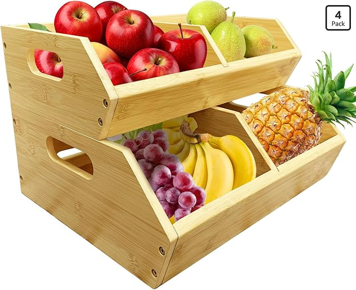 2-Pack Stackable Vegetable Storage Bins, Kitchen and Pantry Organizers and Storage Baskets, for F... | Amazon (US)