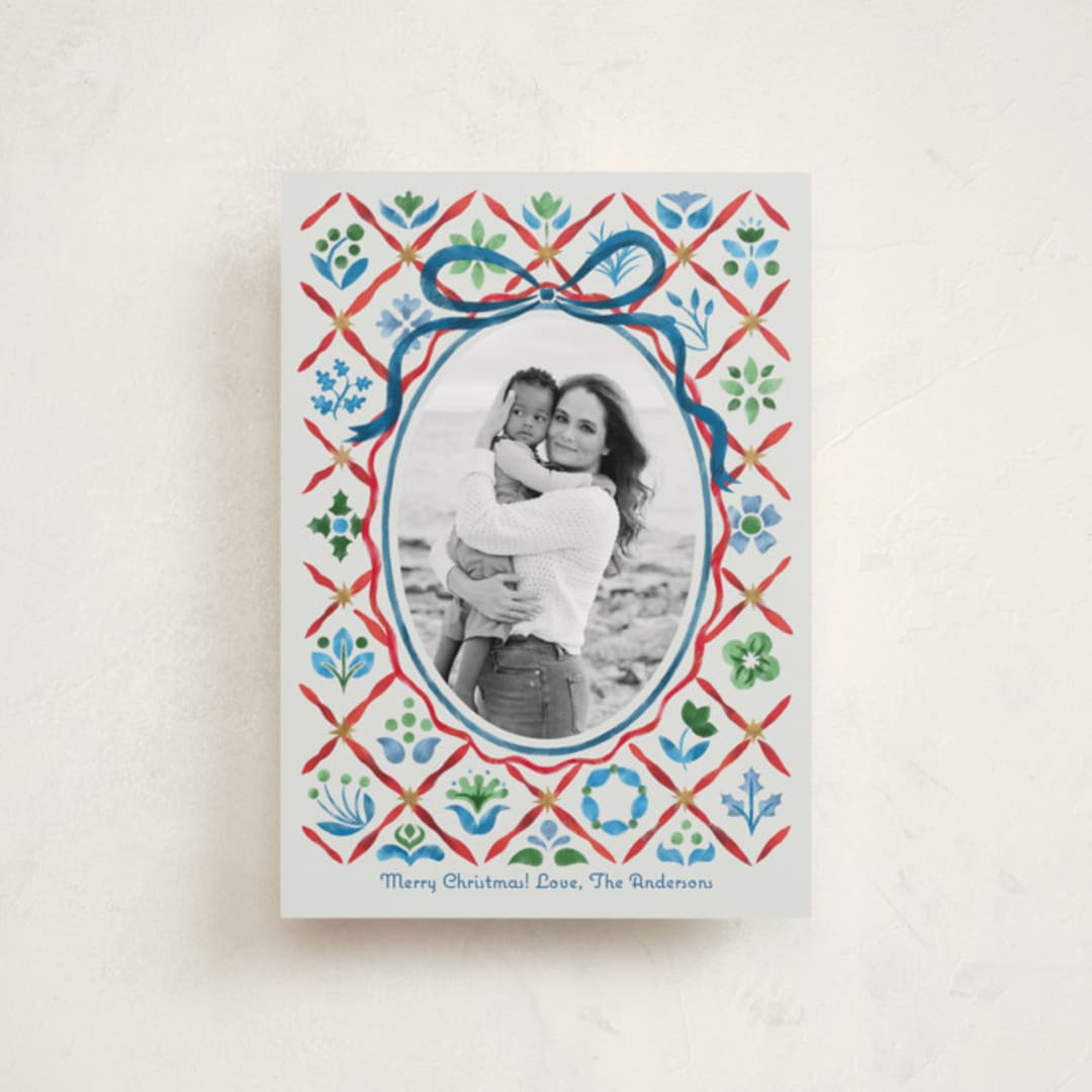 "Patchwork Christmas" - Customizable Holiday Petite Cards in Blue by Paper Sun Studio. | Minted