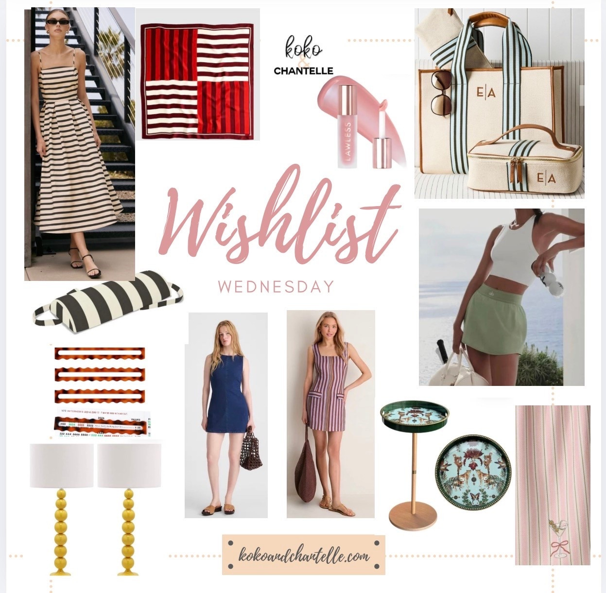✨ Wishlist Wednesday is here! ✨

This week’s finds are giving effortless summer style, chic home updates, and little luxuries we can’t stop thinking about. From timeless striped dresses and personalized totes to pretty home accents and beauty favorites… consider this your weekly dose of inspiration. 🤍

Which one is making its way to your cart first? 👀

Tell us your favorite by number below! ⬇️

1️⃣ Striped midi dress
2️⃣ Striped scarf
3️⃣ Lip gloss
4️⃣ Monogram tote
5️⃣ Athletic skort set
6️⃣ Striped pillow for pool
7️⃣ Tortoise mahjong line readers
8️⃣ Denim mini dress
9️⃣ Striped mini dress
🔟 Beaded lamps
1️⃣1️⃣ Decorative tray table
1️⃣2️⃣ Pink striped towel

#WishlistWednesday #WeeklyFavorites #SummerStyle #FashionFinds #HomeDecorFinds #StyleInspiration #LuxuryForLess #ClassicStyle #Over40Style #KokoAndChantelle

#LTKSeasonal #LTKHome #LTKBeauty