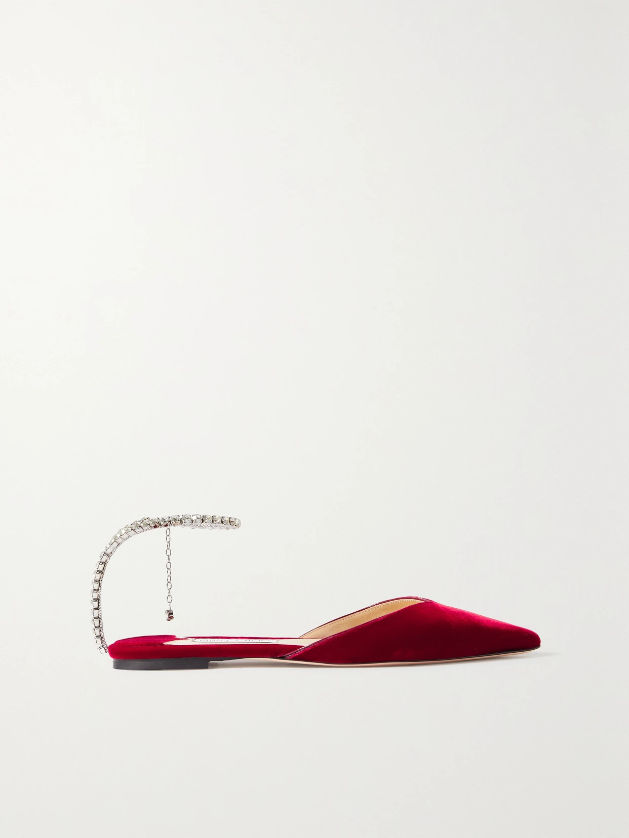 Jimmy Choo - Saeda Crystal-embellished Velvet Point-toe Flats - Red | NET-A-PORTER (US)