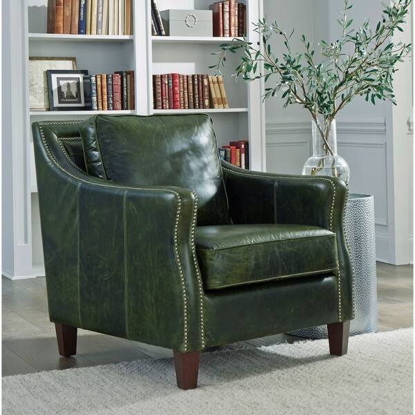 Essex Distressed Green Top Grain Leather Chair | Bed Bath & Beyond