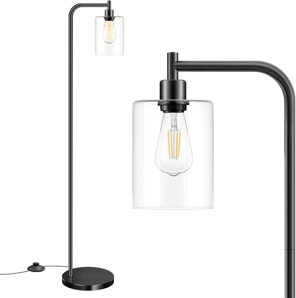 Industrial Floor Lamp with Hanging Glass Shade Black Farmhouse Indoor Pole Light with Edison E26 ... | Amazon (US)