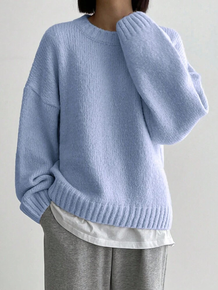 DAZY Solid Drop Shoulder Sweater,Long Sleeve Tops | SHEIN