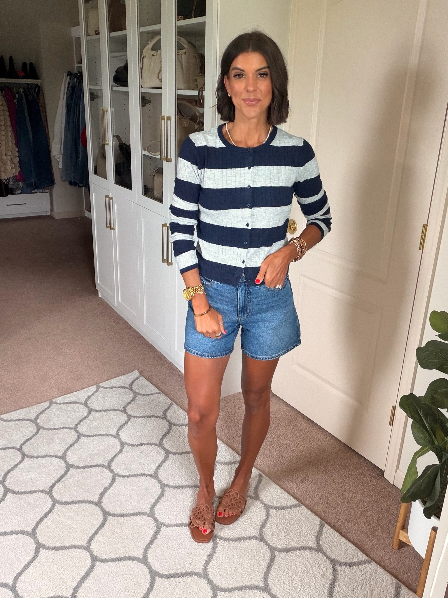 Size small in cardigan, size 0 in shorts