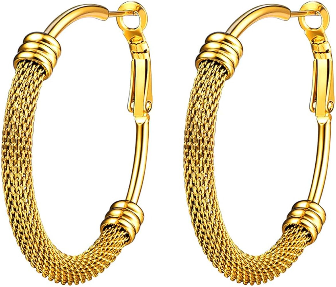 30mm/40mm/60mm/80mm Trendy Hoop Earrings For Women, Minimalist & Chic, Black/18K Gold Plated 316L... | Amazon (US)