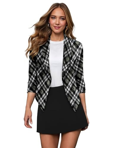 Hybrid & Company Womens Casual Work Office Open Front Plaid Print Blazer JK1133X 462059 OLVMLT 2X | Amazon (US)