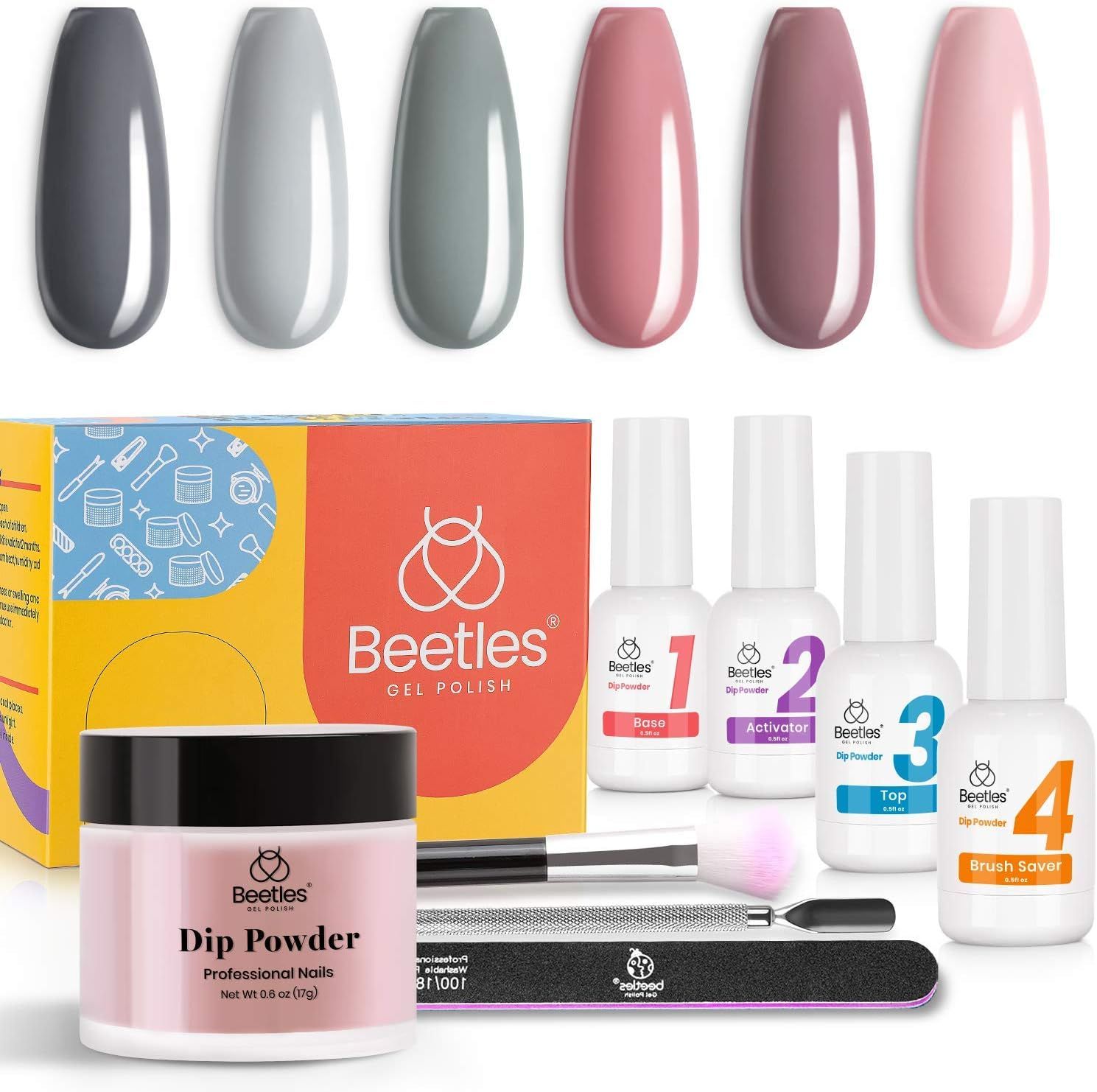 Beetles Bridesmaid Beauty Classic Dip Powder Nail Kit Starter - Nude Gray Pink 6 Colors Nail Dipp... | Amazon (US)