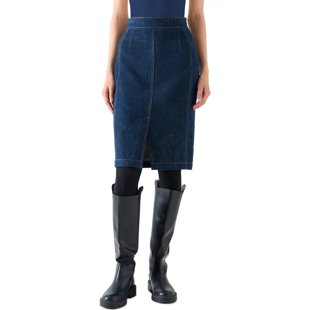 Akris punto High Waist Denim Pencil Skirt in Blue Denim at Nordstrom, Size 12 | Nordstrom
