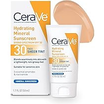 CeraVe Hydrating Mineral Sunscreen with Sheer Tint | Tinted Mineral Sunscreen with Zinc Oxide & T... | Amazon (US)