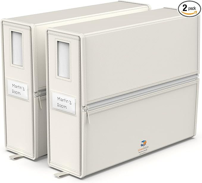 Twin/Full Size (Ivory 2-Pack) - The Original 2-Pack Linen Storage Container with Sheet-Folding As... | Amazon (US)