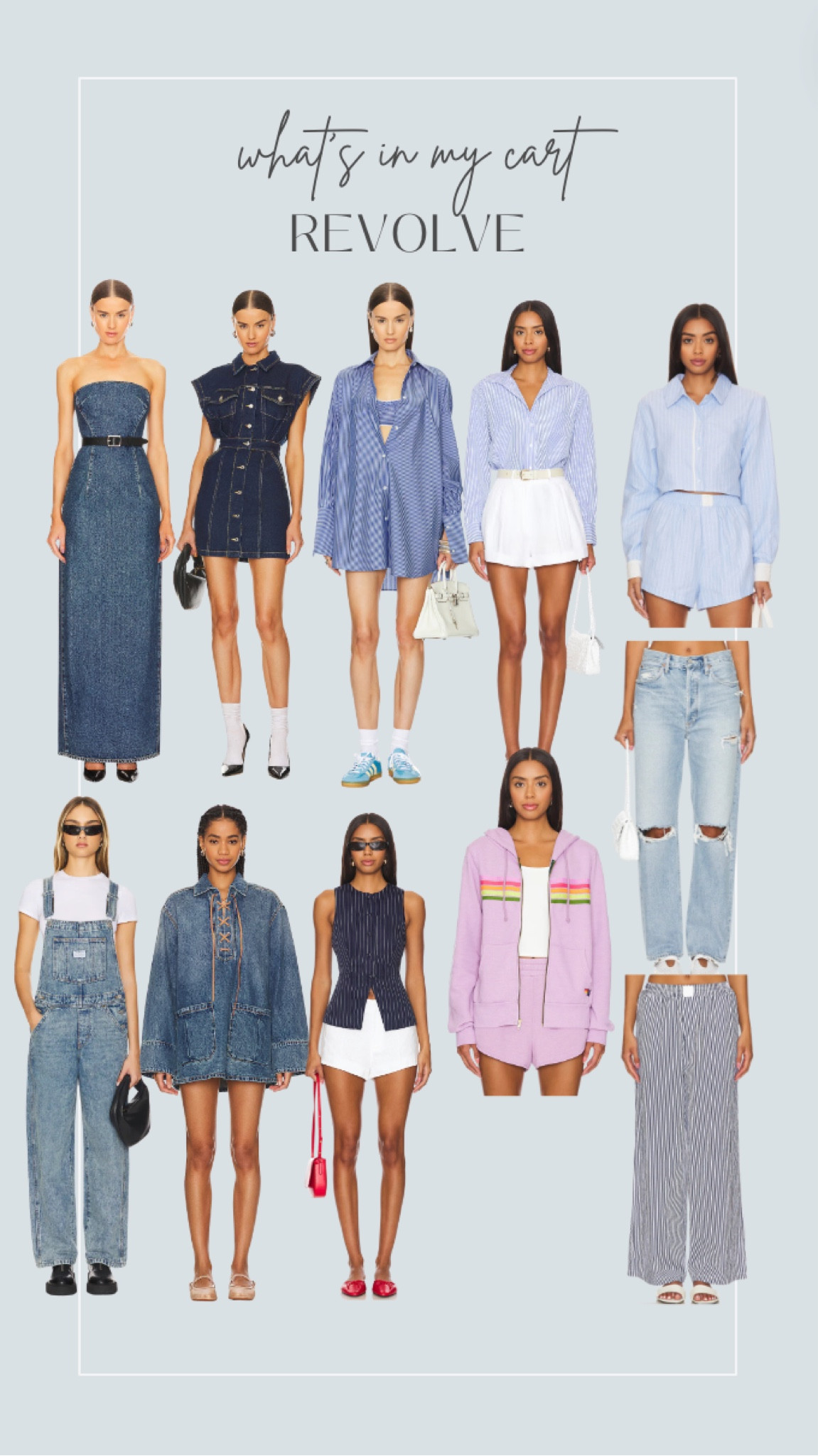What’s in my revolve cart 
Summer finds 
Country concert outfit inspo 
Denim 
Summer outfit 

#LTKStyleTip #LTKSeasonal #LTKFindsUnder100