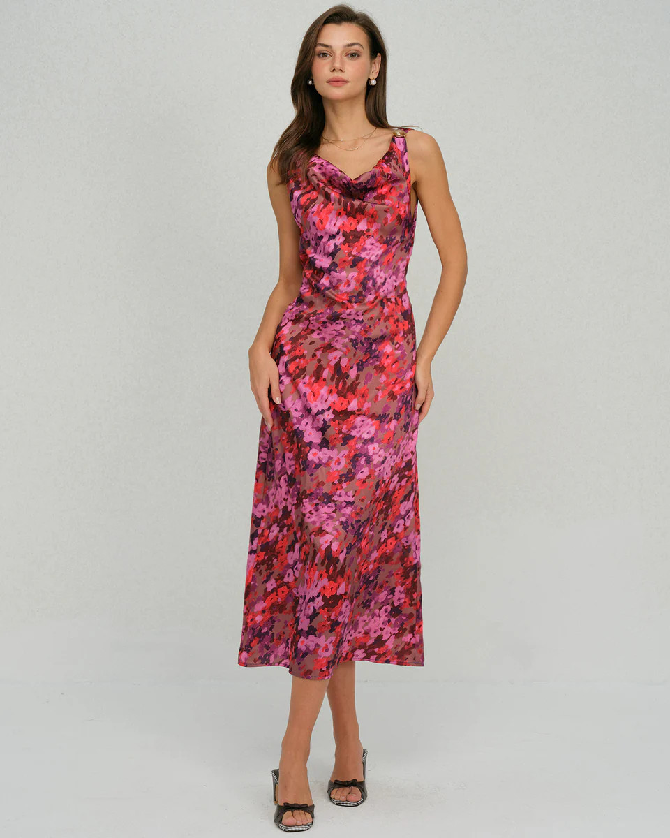 Red Floral Tunic A-Line Maxi Dress | rihoas.com