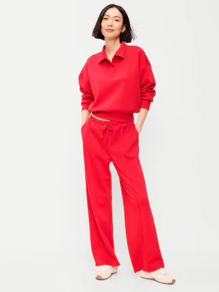 Mid-Rise Dynamic Fleece Textured Wide-Leg Sweatpants | Old Navy (US)