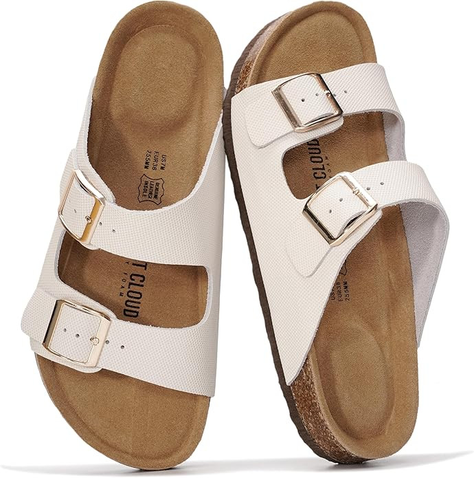 Project Cloud 100% Genuine Leather Flat Sandals For Women 2026 Cork Footbed Womens Sandals with M... | Amazon (US)