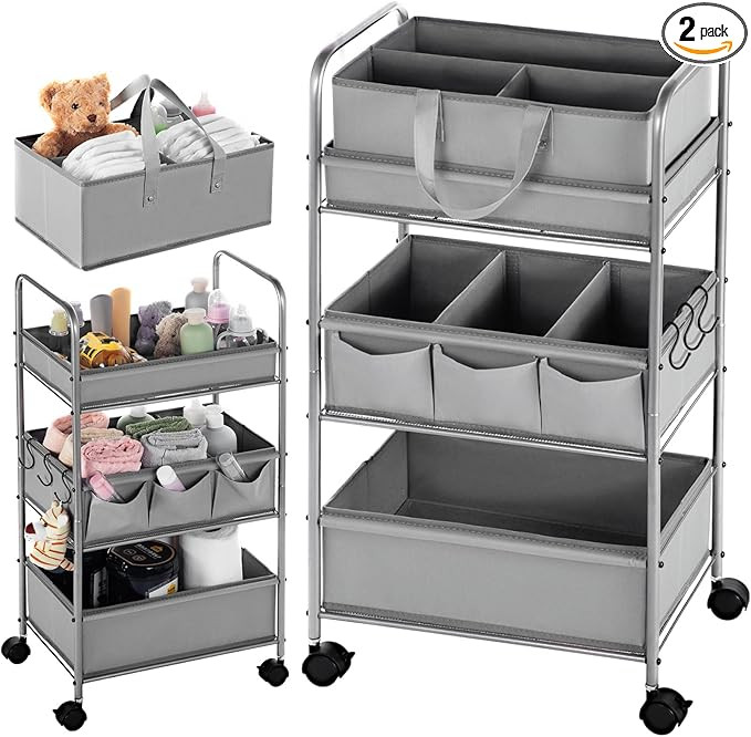 Honeydak 2in1 Baby Diaper Caddy Organizer Cart 3 Tier Large Capacity Metal Utility Bedside Rollin... | Amazon (US)