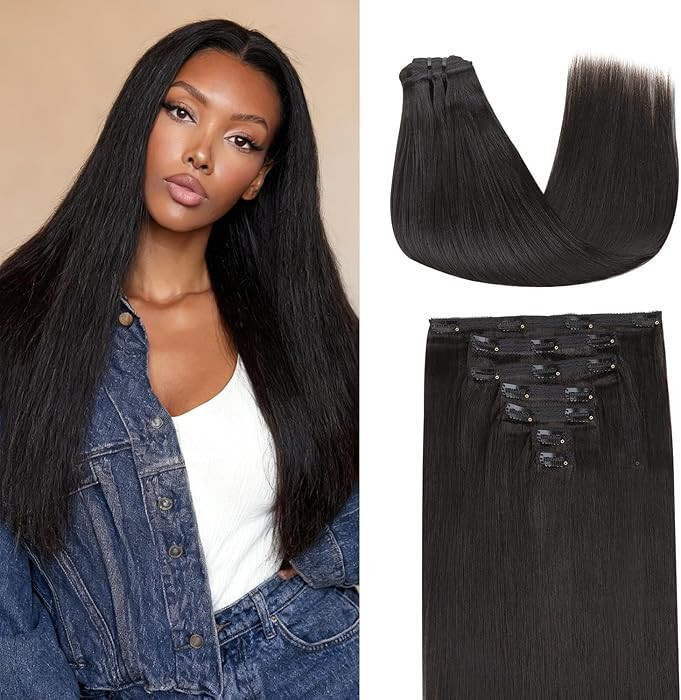 Lashey Hair Extensions Real Human Hair Light Yaki Straight 7pcs 120g Clip in Hair Extensions for ... | Amazon (US)