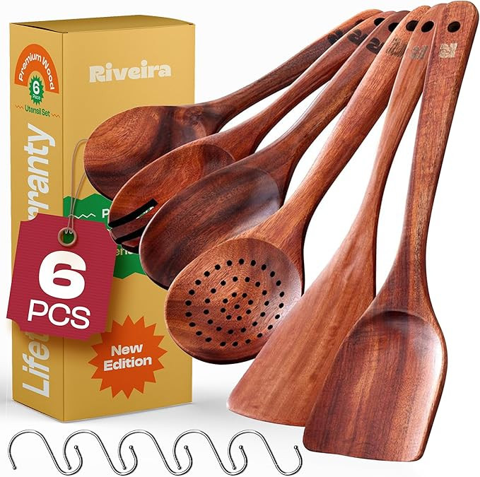 Riveira's 6-Piece Dark Brown Wooden Spoons for Cooking - Elegant Kitchen Essentials/Kitchen Utens... | Amazon (US)