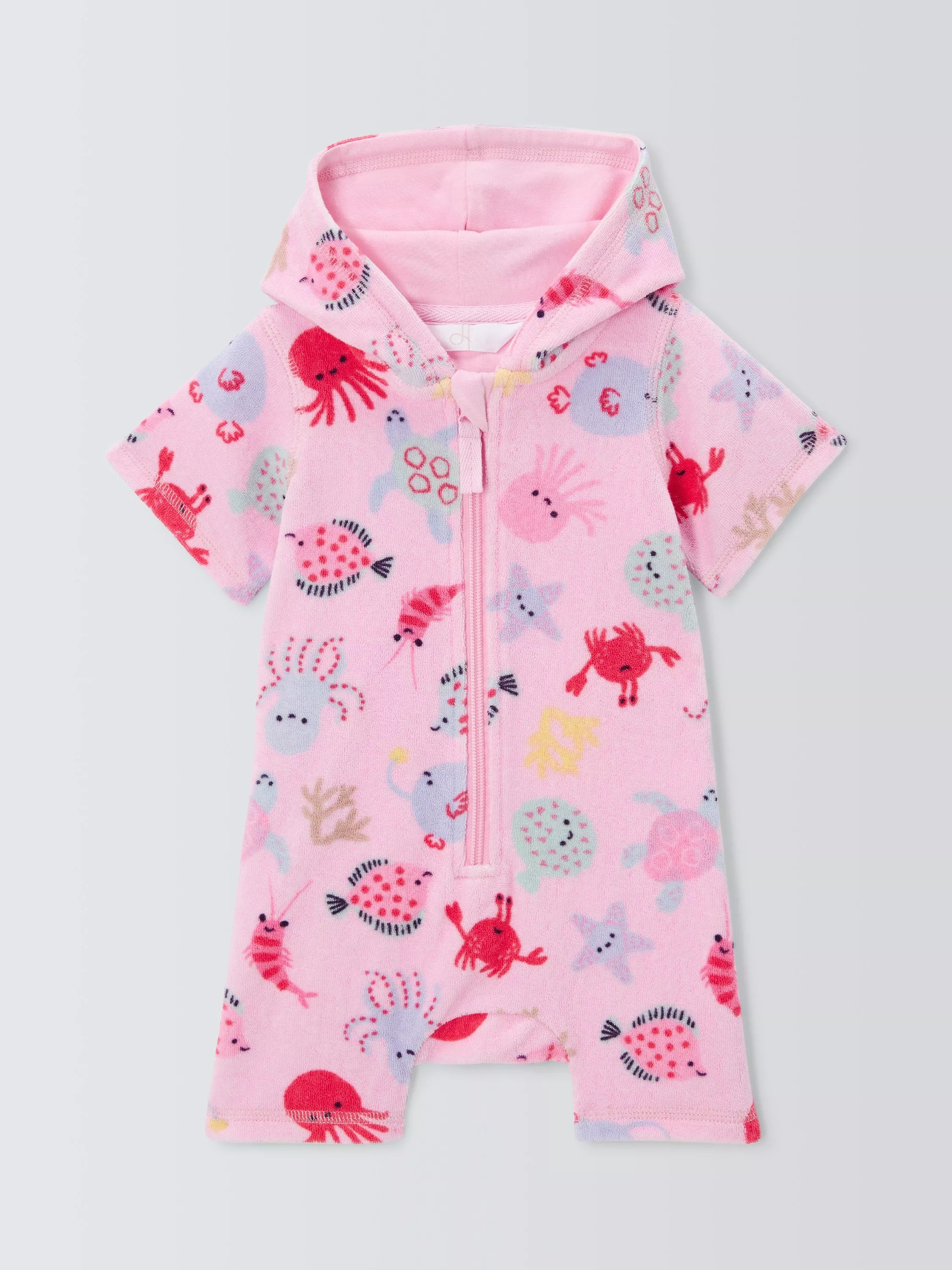 John Lewis Baby Under the Sea Towelling Romper, Pink | John Lewis (UK)