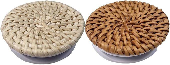 Bohoify 2pc Boho Rattan Wicker Phone Grip Collapsible Stand for Cell Phone and Tablet (Caramel & ... | Amazon (US)