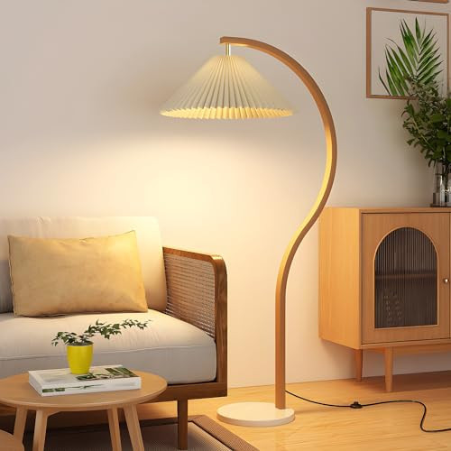 LITFAD Unique Shape Floor Light Modern 1 Light Floor Lamp Marble Base Standard Lamp with Fabric Shade for Living Room Bedroom Office 110V-120V - Gold | Amazon (US)