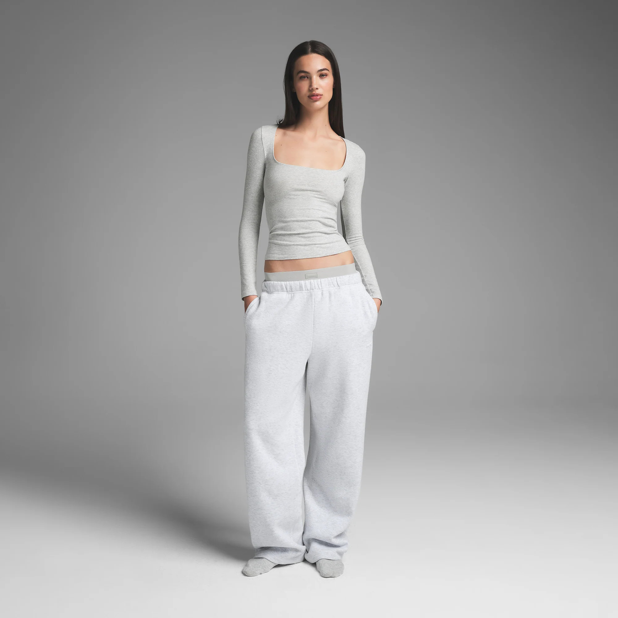 SKIMS Scoop Neck Long Sleeve Top | Grey | XL | Cotton Jersey | SKIMS (US)