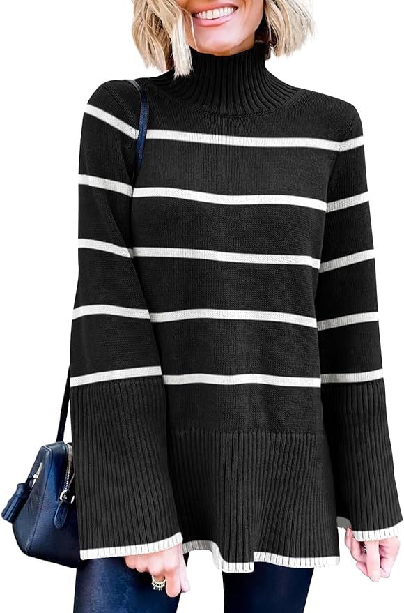 ANRABESS Womens Fall Sweaters Pullover Turtleneck Oversized Long Sleeve Split Hem Casual Knit Swe... | Amazon (US)