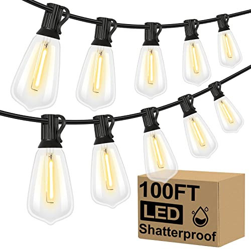 Brightever LED Outdoor String Lights 100FT Patio Lights with 52 Shatterproof ST38 Vintage Edison Bulbs, Outside Hanging Light Waterproof for Porch, Deck, Garden, Backyard, Balcony, 2700K Dimmable | Amazon (US)