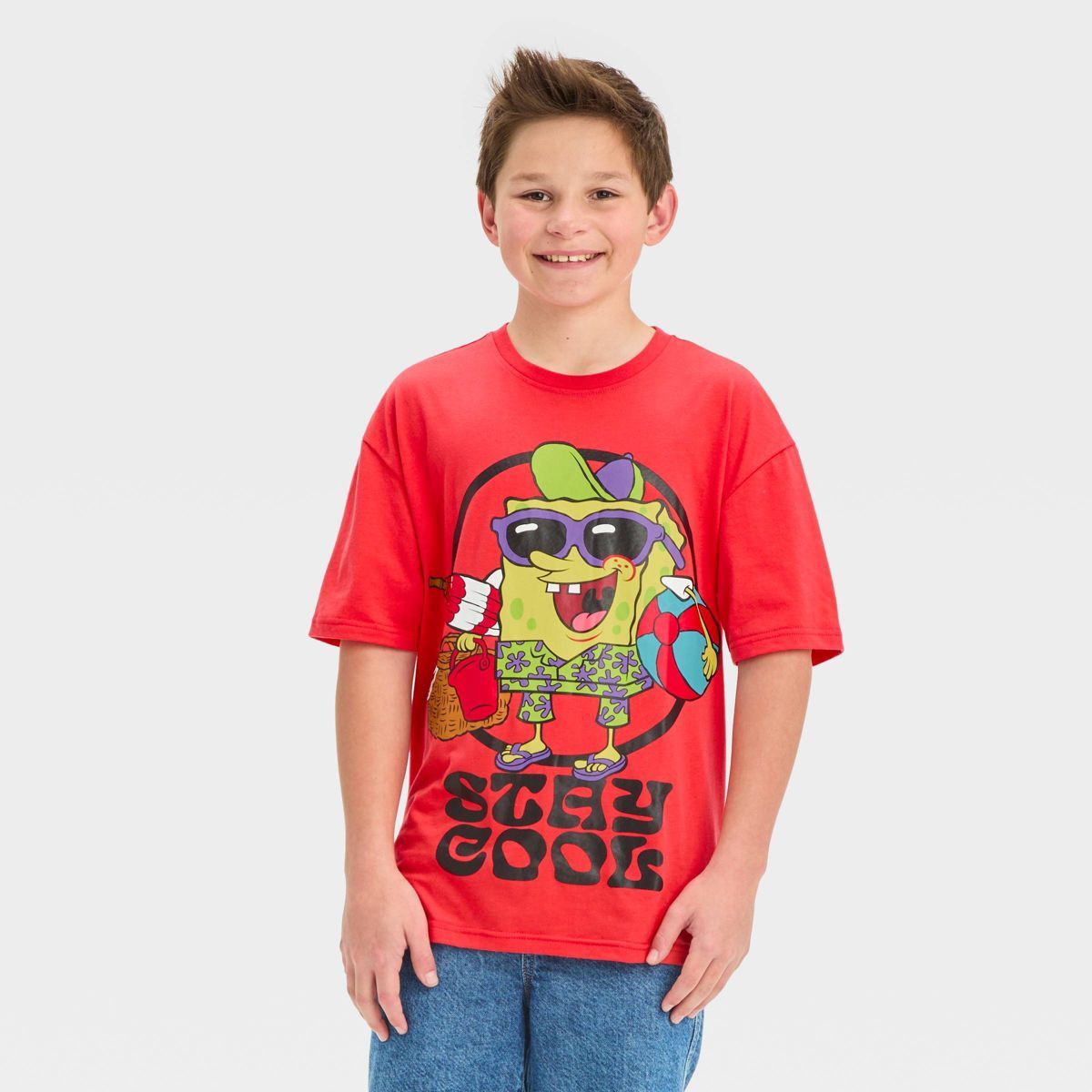 Boys' SpongeBob SquarePants Drop Shoulder Short Sleeve Graphic T-Shirt - Red | Target