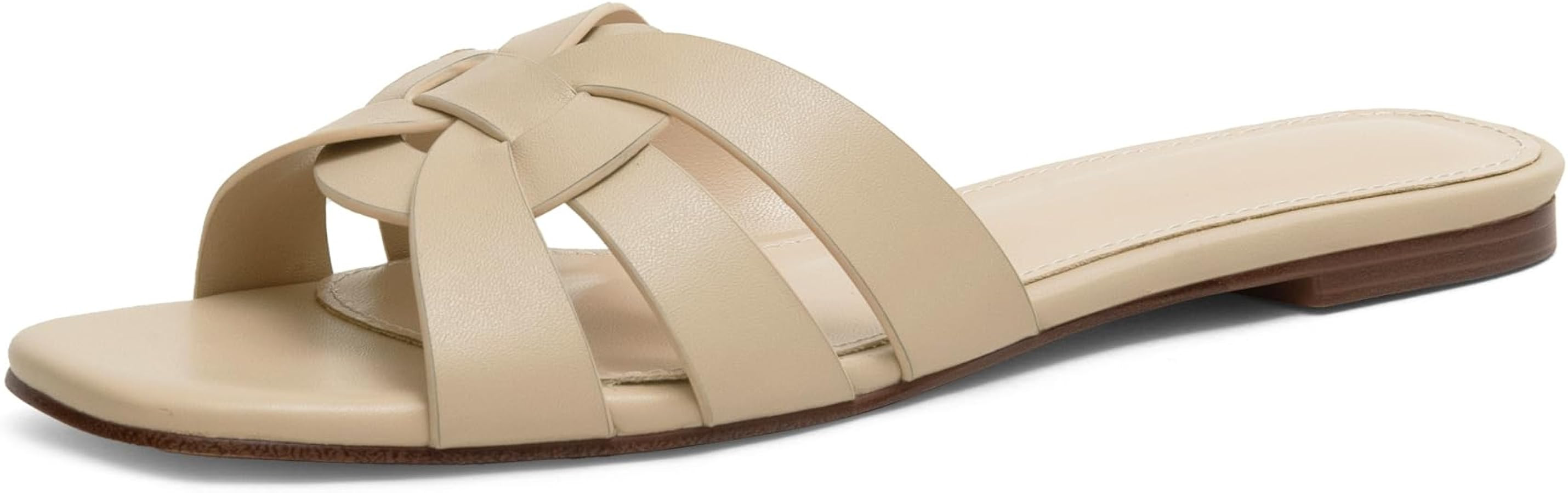 Women's Square Toe Slide Sandals Soft Faux Leather Cushioned Insole Non-Slip Outsole Casual Summe... | Amazon (US)