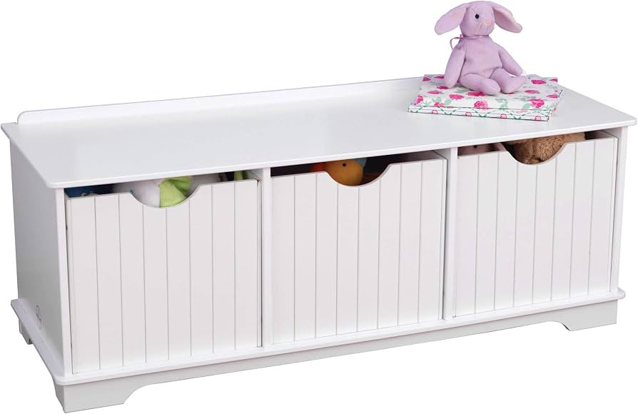 KidKraft Nantucket Wooden Storage Bench with Three Bins and Wainscoting Detail - White, Gift for Ages 3+ | Amazon (US)