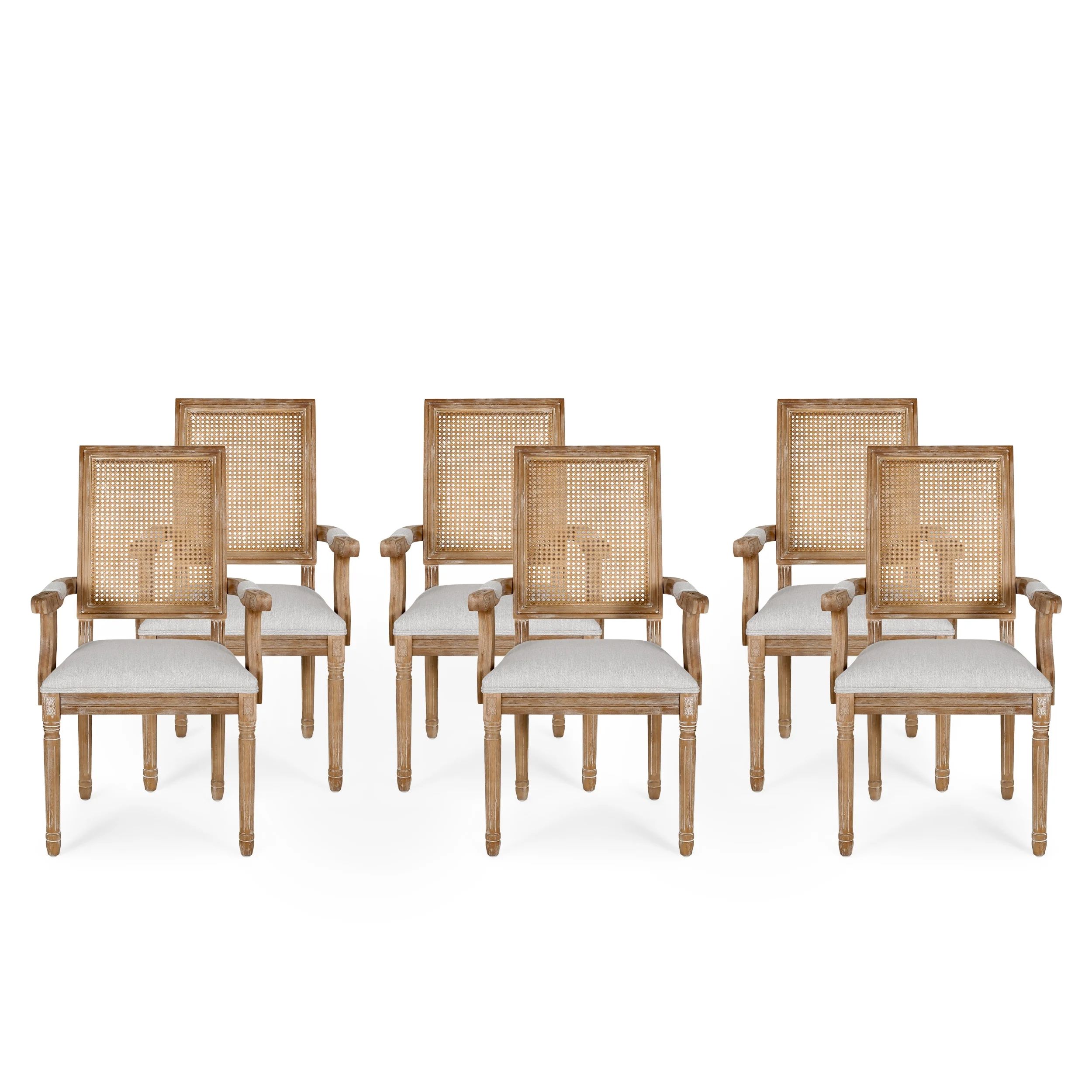 Noble House Aisenbrey Wood and Cane Upholstered Dining Chair, Set of 6, Light Gray and Natural - ... | Walmart (US)