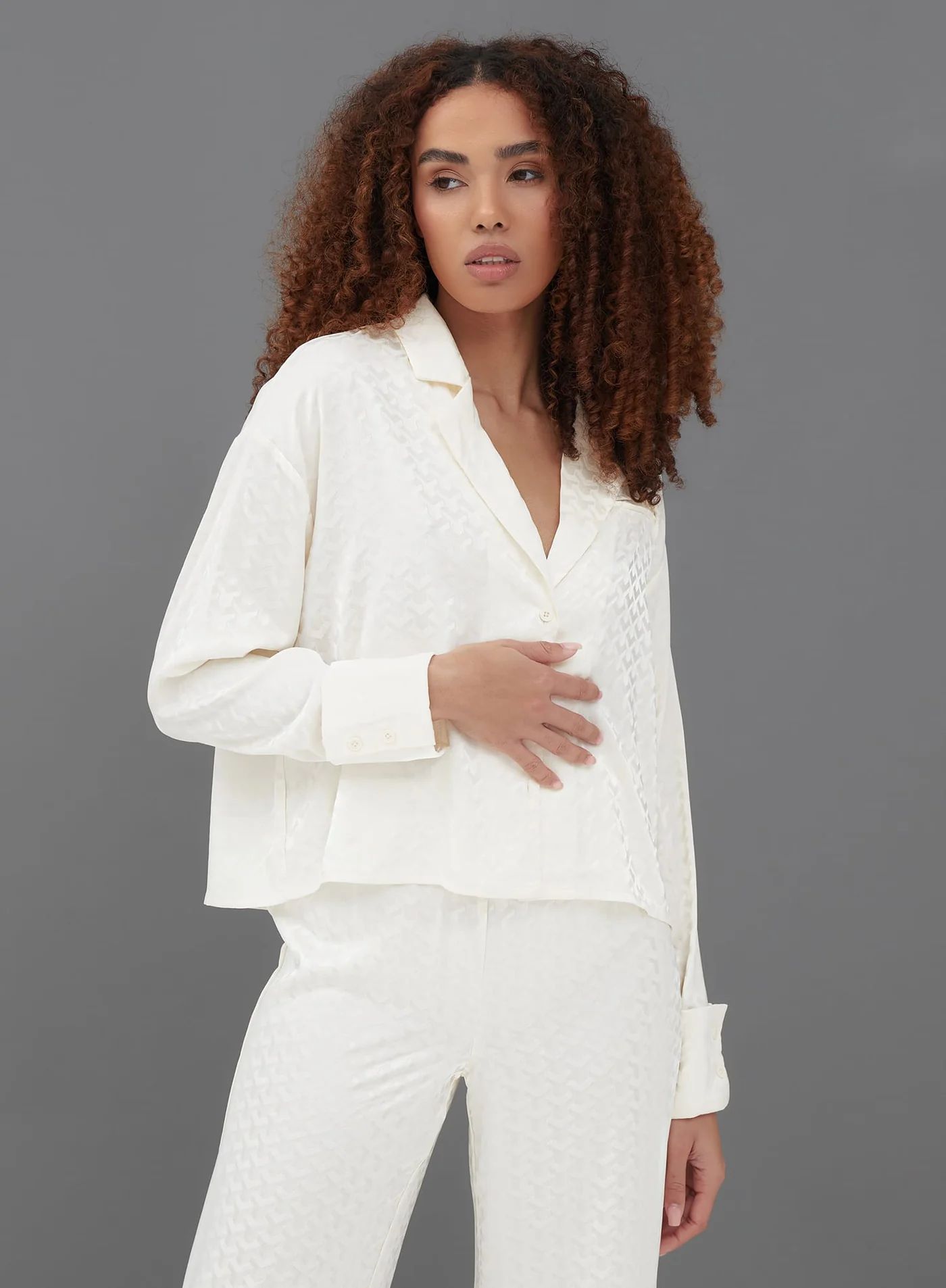 Cream Boxy Jacquard Shirt - Zaina | 4th & Reckless
