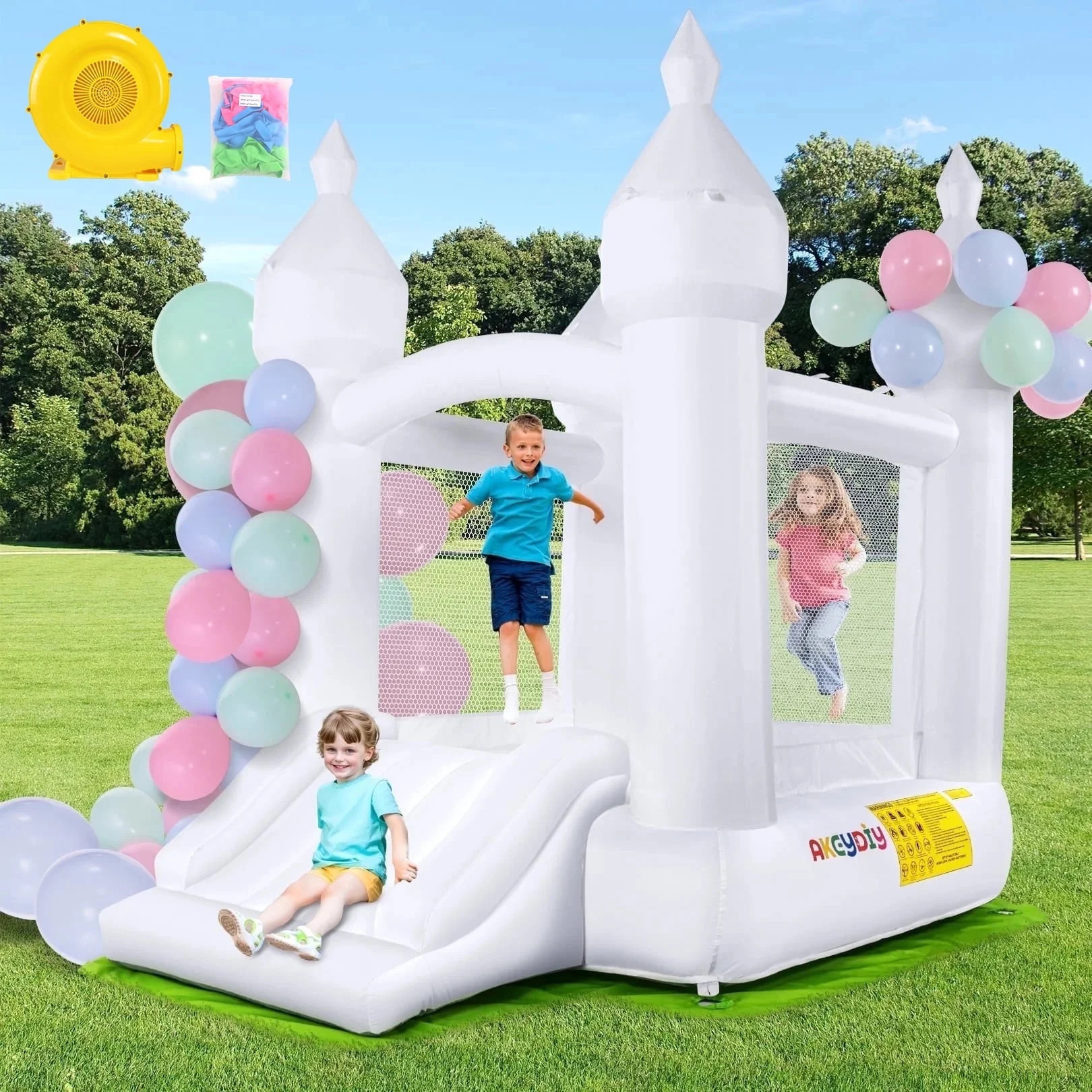 Adnoom Inflatable Bounce House with 350W Blower, Bounce House with Slide, White Jumping Castle fo... | Walmart (US)