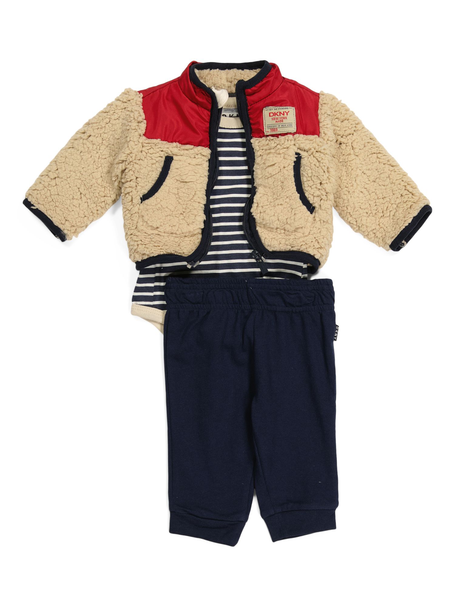 Infant Boy 3pc Faux Sherpa Jacket Jogger Set | TJ Maxx